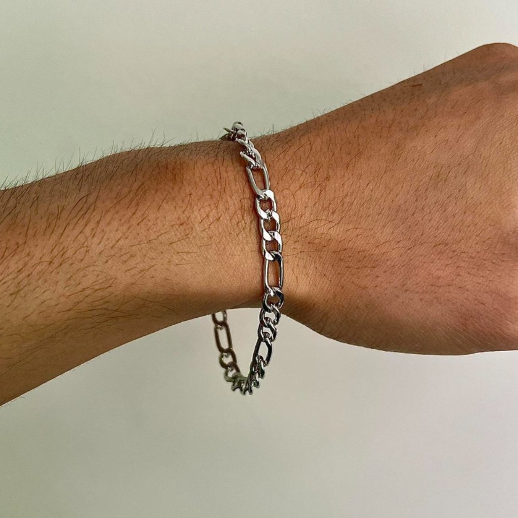 Silver Figaro Link Stainless Steel Chain Bracelet